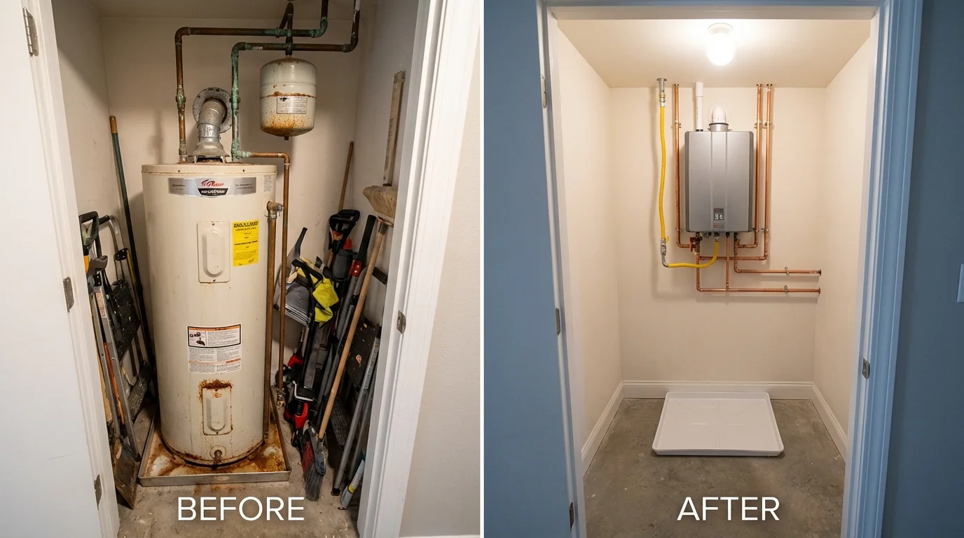 Tank water heater versus wall-mounted tankless unit comparison for Myrtle Point, OR homeowners